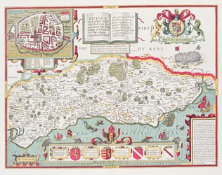 Sussex, graviert von Jodocus Hondius (1563-1612) aus John Speed